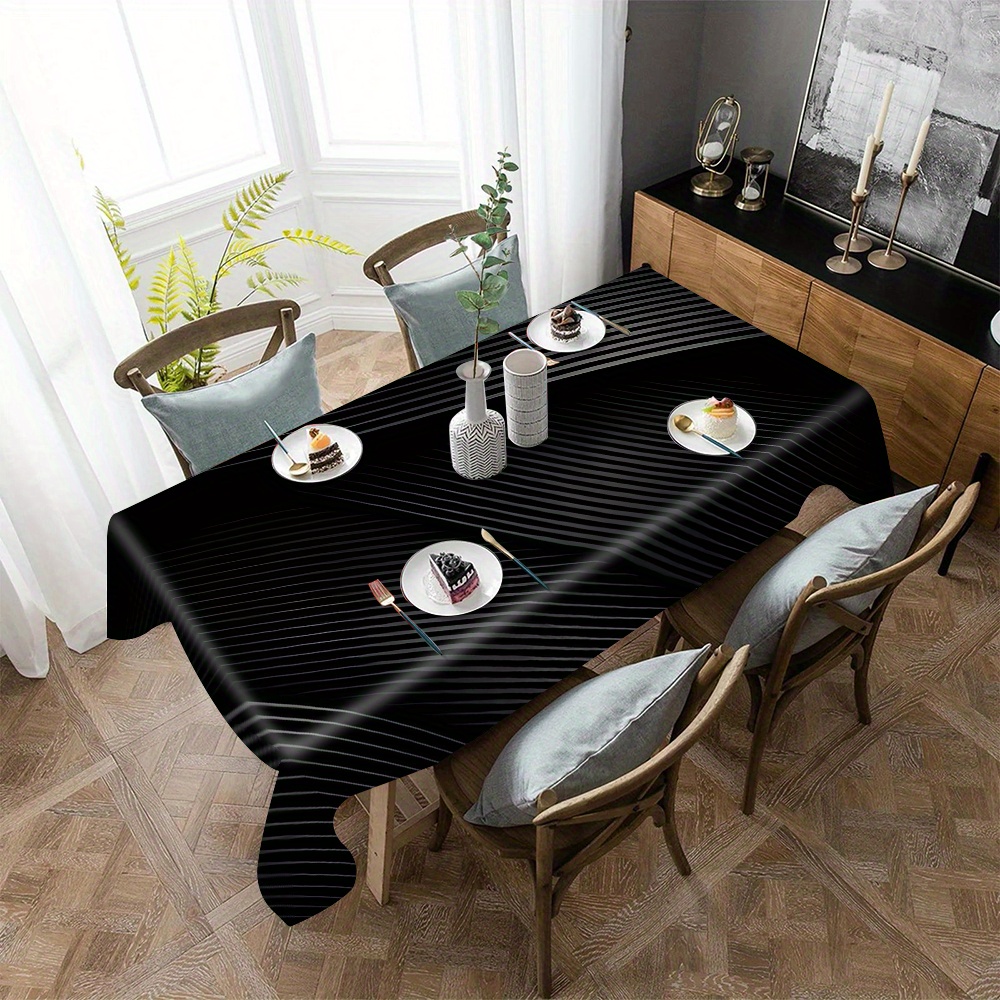 

1pc Waterproof & Oil-resistant Black Geometric Tablecloth - Dining, Office Desk, And Home Decor