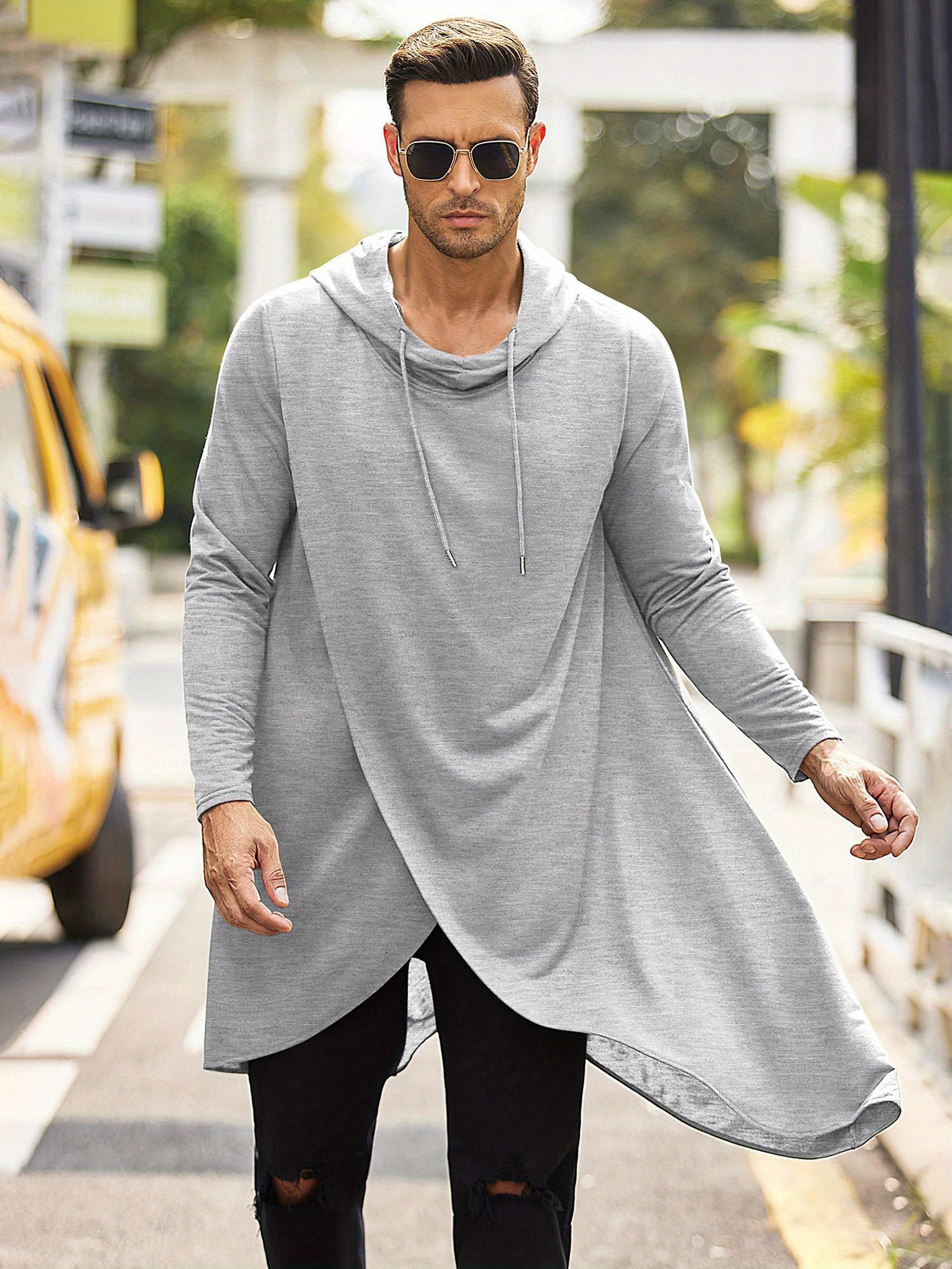 mens hooded poncho cape cloak casual asymmetric hem hoodie - Temu