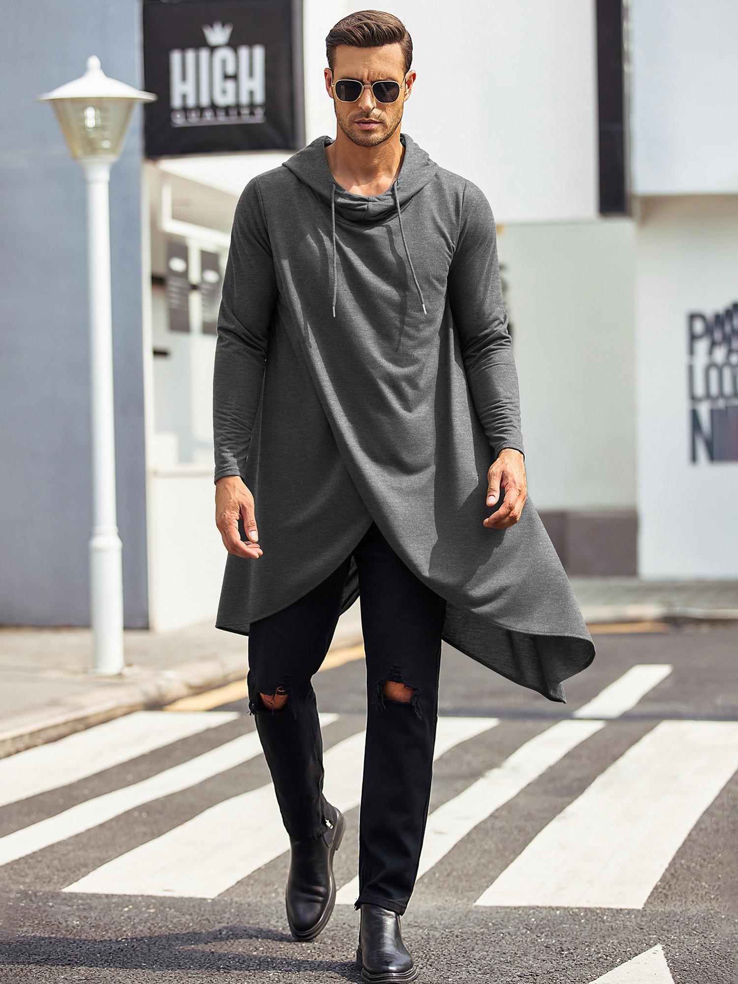 mens hooded poncho cape cloak casual asymmetric hem hoodie - Temu