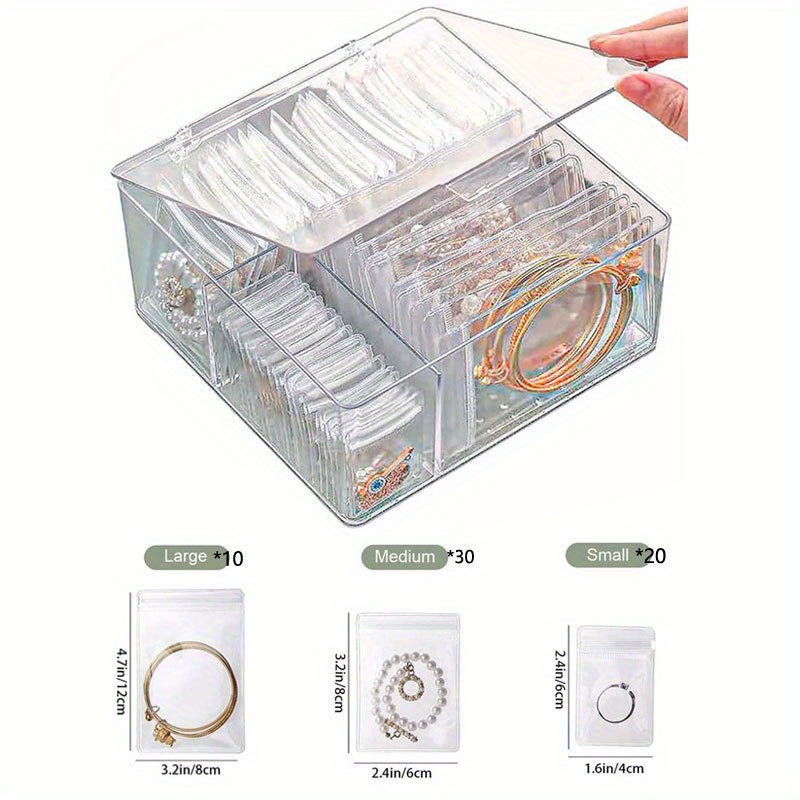 Image of Acrylic Jewelry Organizer With 60pcs Portable Anti-tarnish Jewelry Bags, Transparent Jewelry Box Storage Case, Travel Jewelry Box Earrings Rings Necklace Bracelet Women, Jewelry Boxes