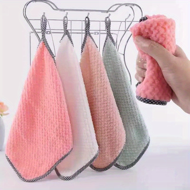 

Coral Velvet Grid Small Square Towel, Non Greasy, Thickened, Absorbent Hanging Rope, Kitchen Dishwashing Towel, Cleaning Cloth, Hand Towel