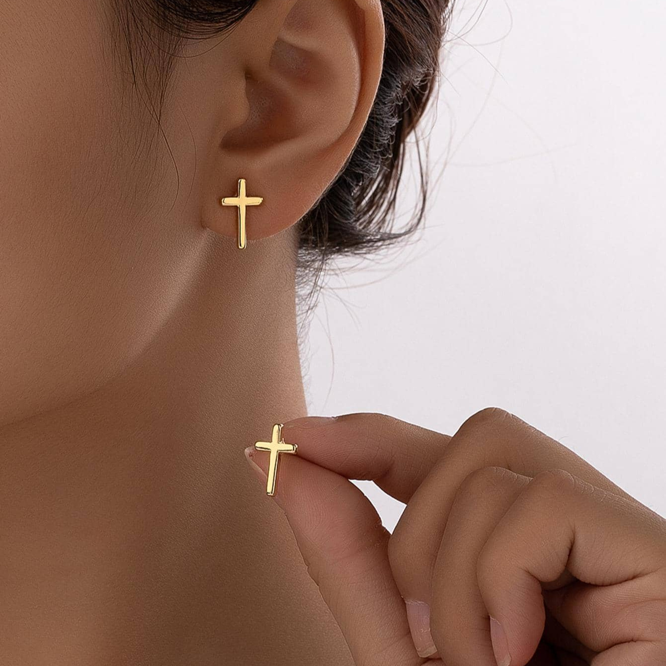 Minimalist Cross Earrings Stainless Steel Hypoallergenic Studs