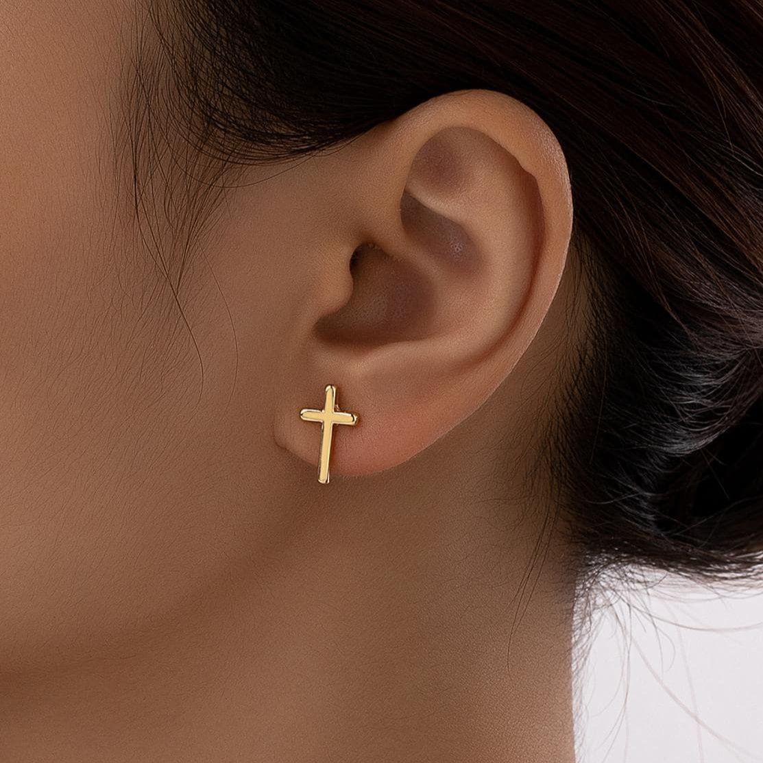 Minimalist Cross Earrings Stainless Steel Hypoallergenic Studs