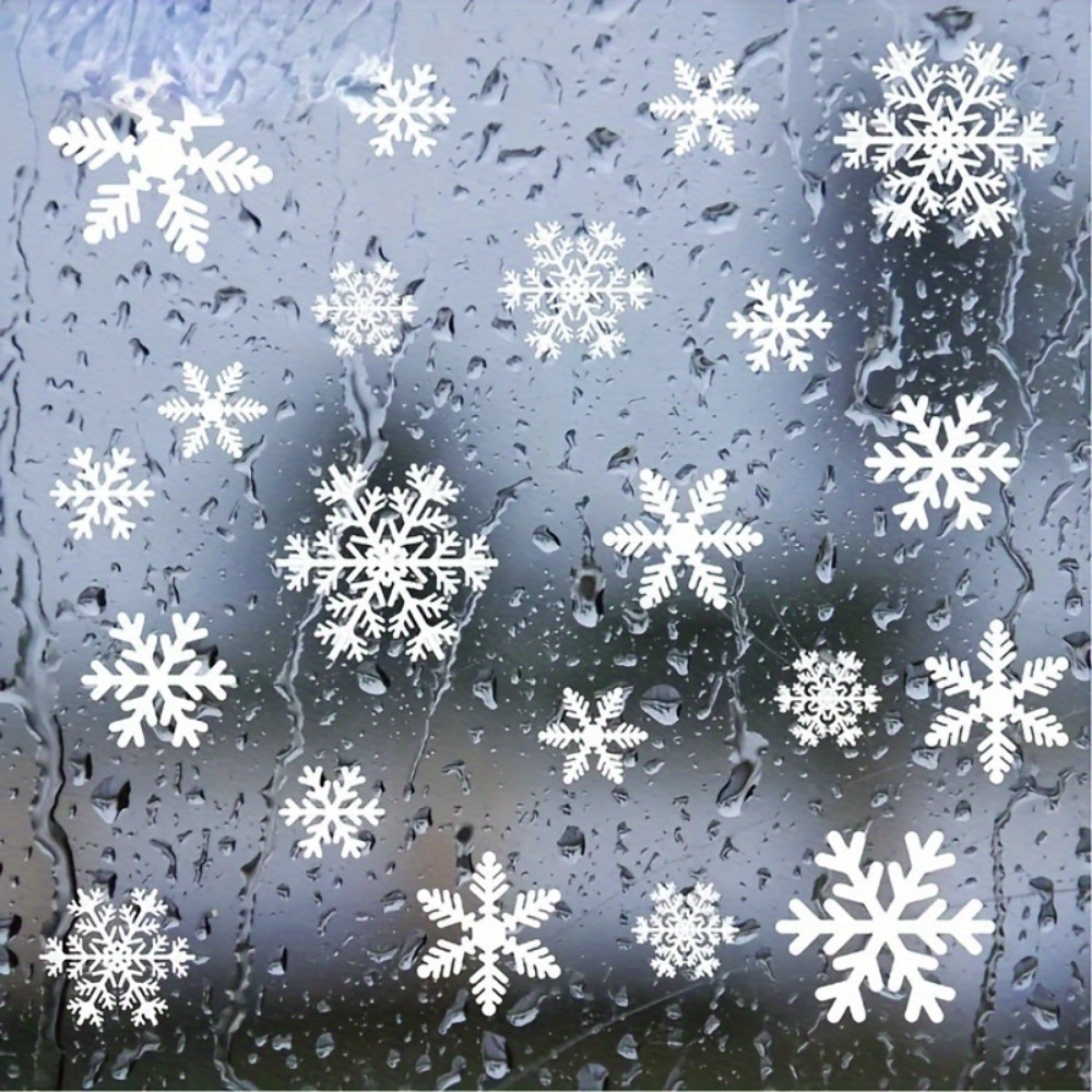 

4sheets "" Window Clings - White Snowflakes For Christmas & Winter Door Decorations Ribbon Wired