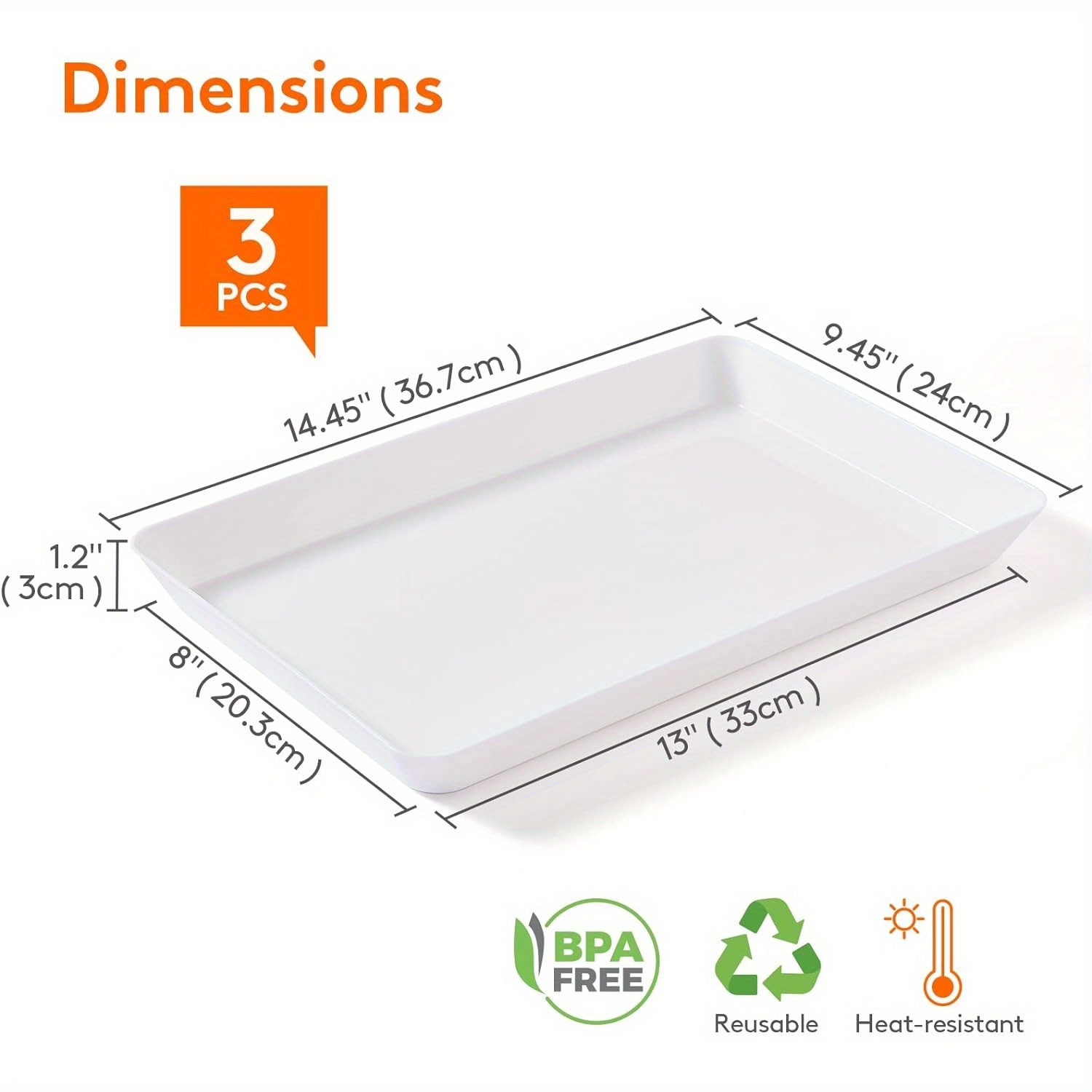 

Serving Tray Plastic For Party Supplies, 15" X 10" Platters For Serving Food, 3 Pcs White Reusable Tray For Veggie, Snack, Fruit, Cookies, Desserts, In Kitchen/ Pantry Organization