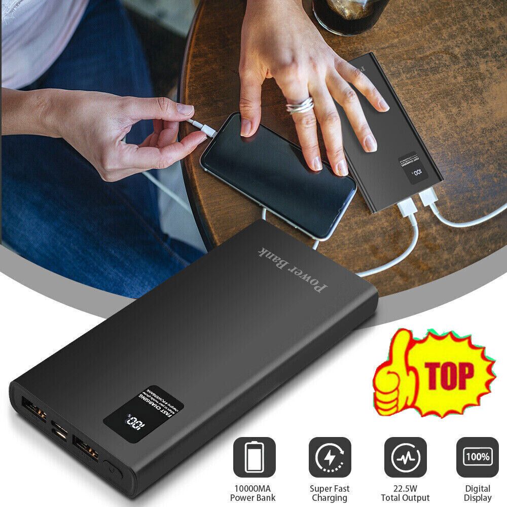 

10000mah Lcd Led 2 Usb Battery Charger For Phone, External Phone Charger Usb C , Compatible Iphone, Samsung , Tablets, , Ipad., Etc