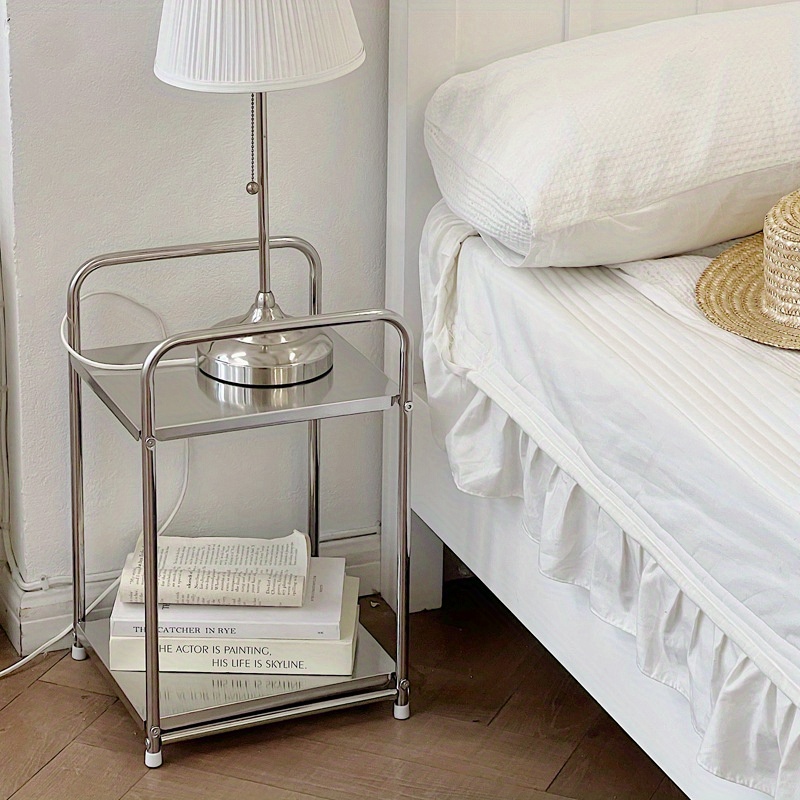 

Modern Stainless Steel Side Table With Storage - Elegant Style Bedside Rack, No Required, Leg Base, No Electricity Needed