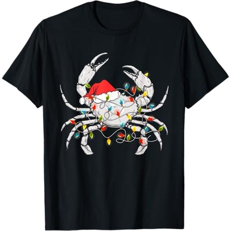 

Crab Santa Hat Xmas Lights Sea Animal Lover Ugly Christmas T-shirt, 100% Cotton, Gift For Men Women Dad Mom Friends, S-xxxl, Black