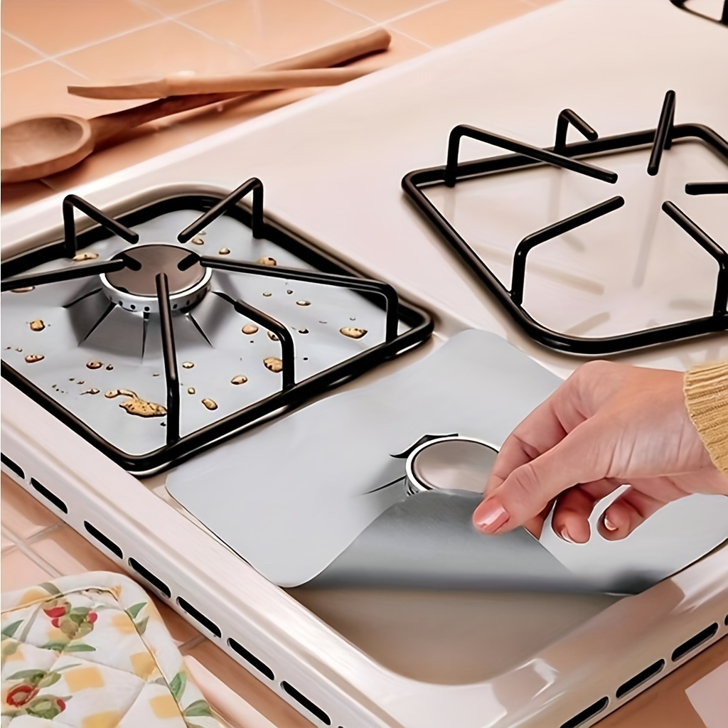 6 pack square gas stove protector mats reusable easy clean   oil resistant kitchen range liners details 1