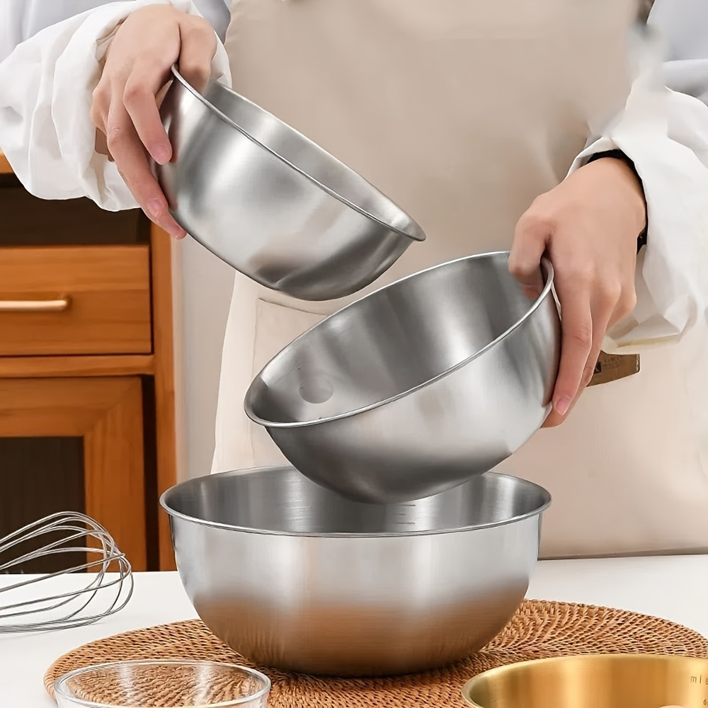 TEMU A Set Of 3pcs Stainless Steel Mixing Bowls, Large-capacity Kitchen Bowls, Used For Salad, Noodles And Storage, Durable Food Preparation And