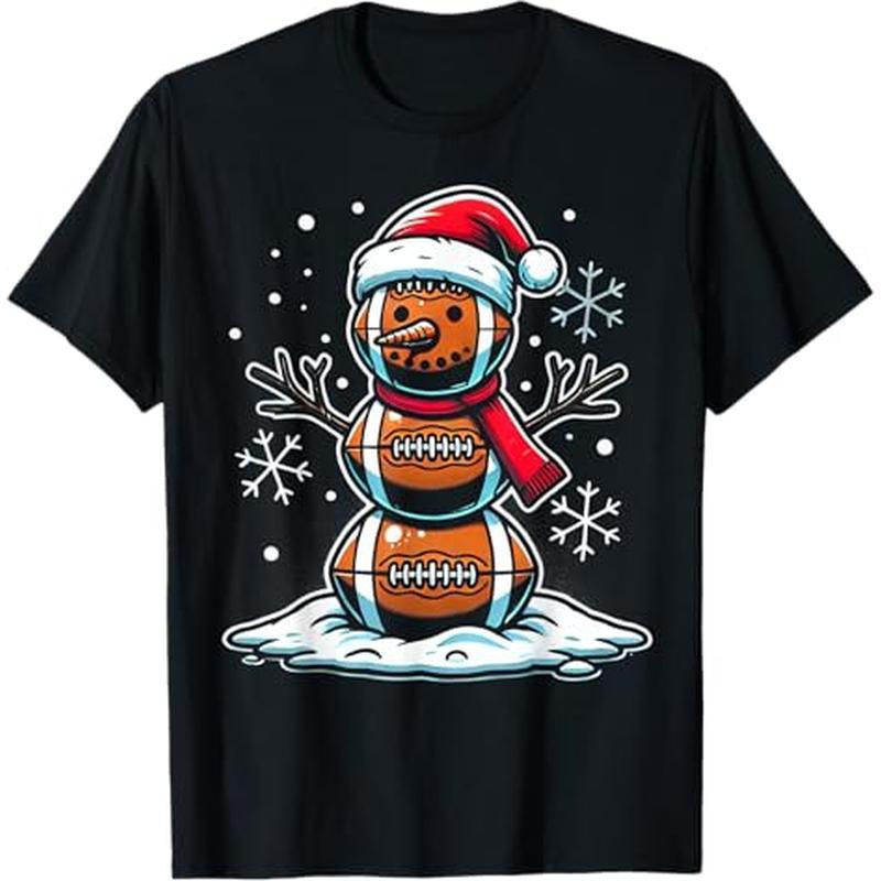 

Christmas Football Snowman Holiday Sports Design T-shirt, 100% Cotton, Gift For Men Women Dad Mom Friends, S-xxxl, Black