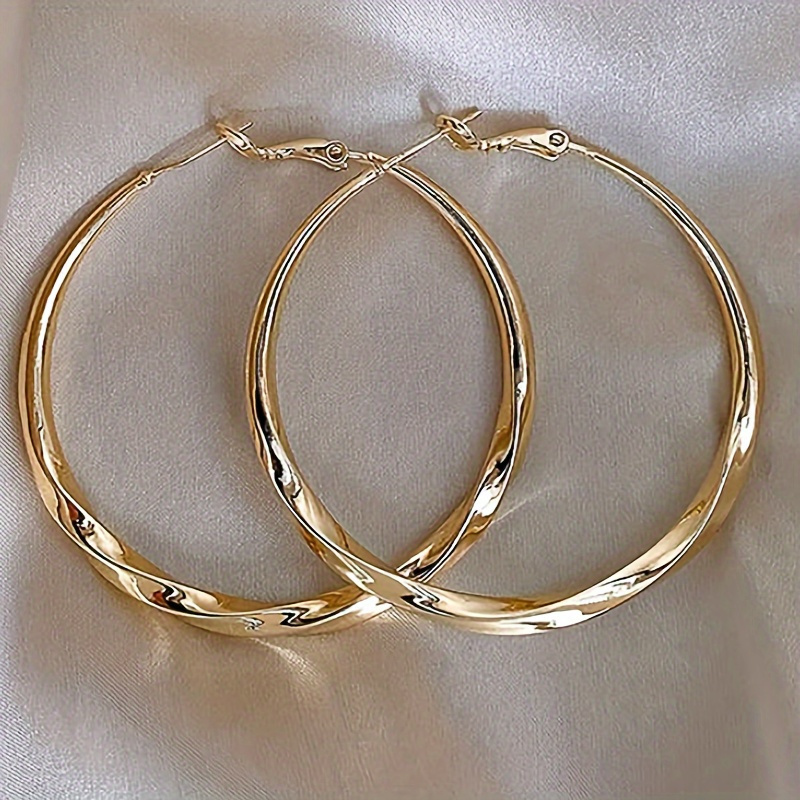 TEMU Stylish Big Hollow Circular Hoop Earrings - Vintage-style, Metal Fashion Jewelry For Women | Ideal For Everyday Use &