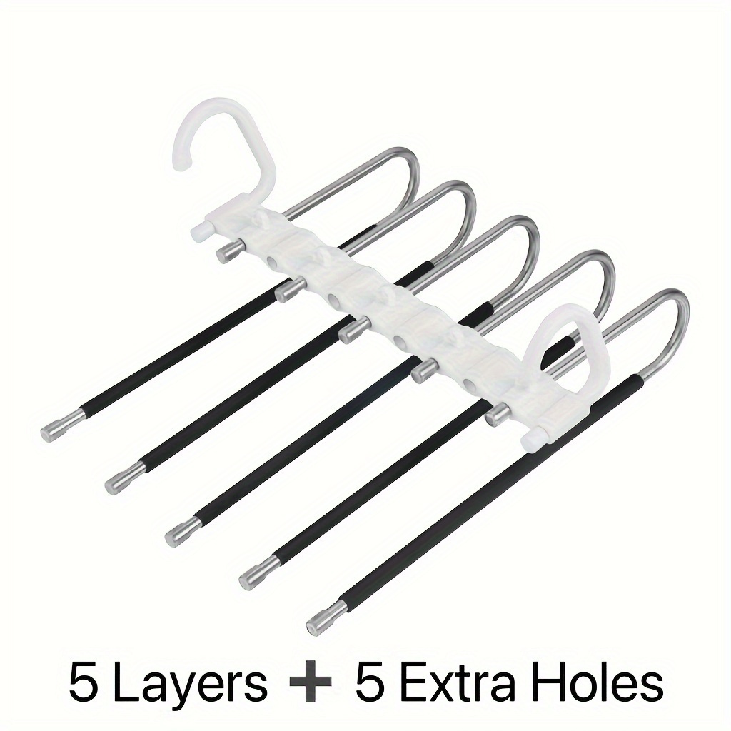 TEMU 9-layer Pants Hanger, 5 Hooks, Non-slip Organizer For Jeans, Leggings, Trousers, 80% Increased Closet Space, Stainless Steel Material, Retail Display Rack, Clothing Hanger