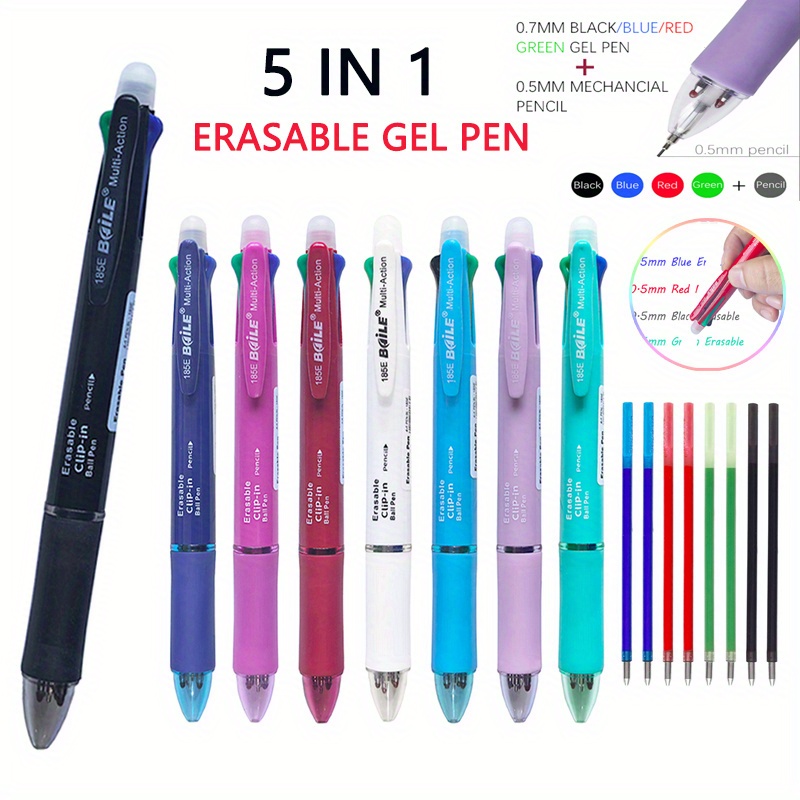 

Erasable Gel Pen Set With 4 Vibrant Colors, 0.7mm Refills & 0.5mm Mechanical Pencil Lead - Office (2 Pens + 8 Refills + Of Lead)