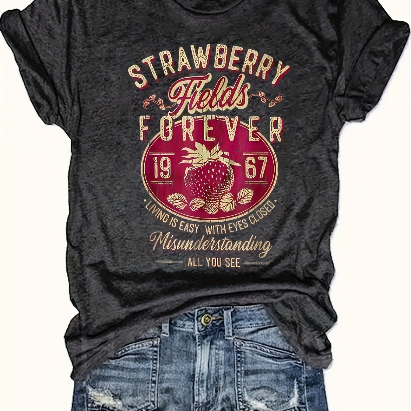 

Strawberry -1967- Interesting English Letters-printed T-shirts-casual -soft And Comfortable-women's Tops