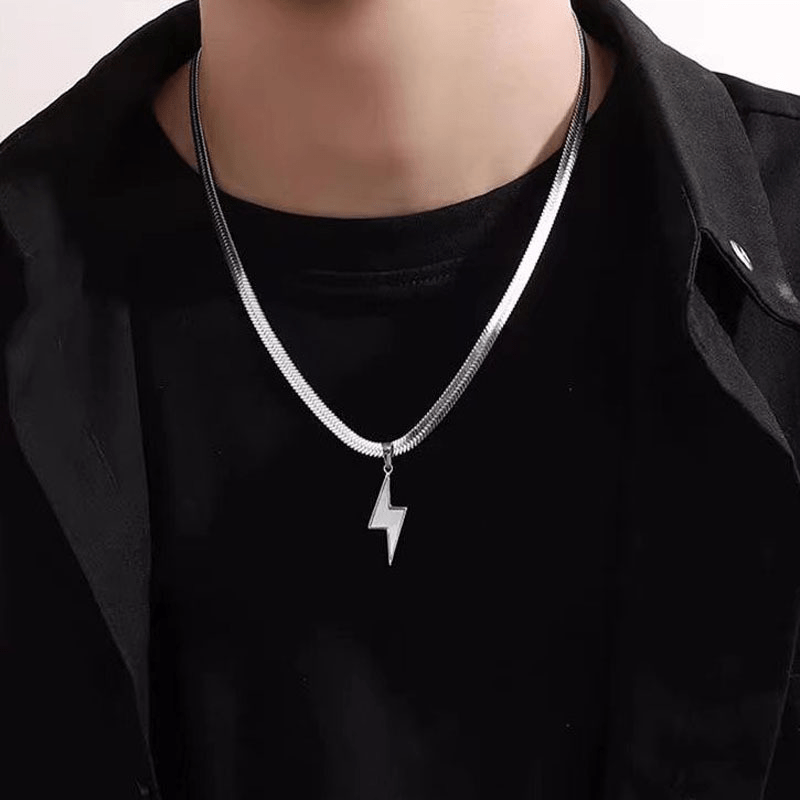 

1pc New Lightning Pendant Snake Bone Chain Men's Necklace American Hip Hop Style Female Chain Design Accessories