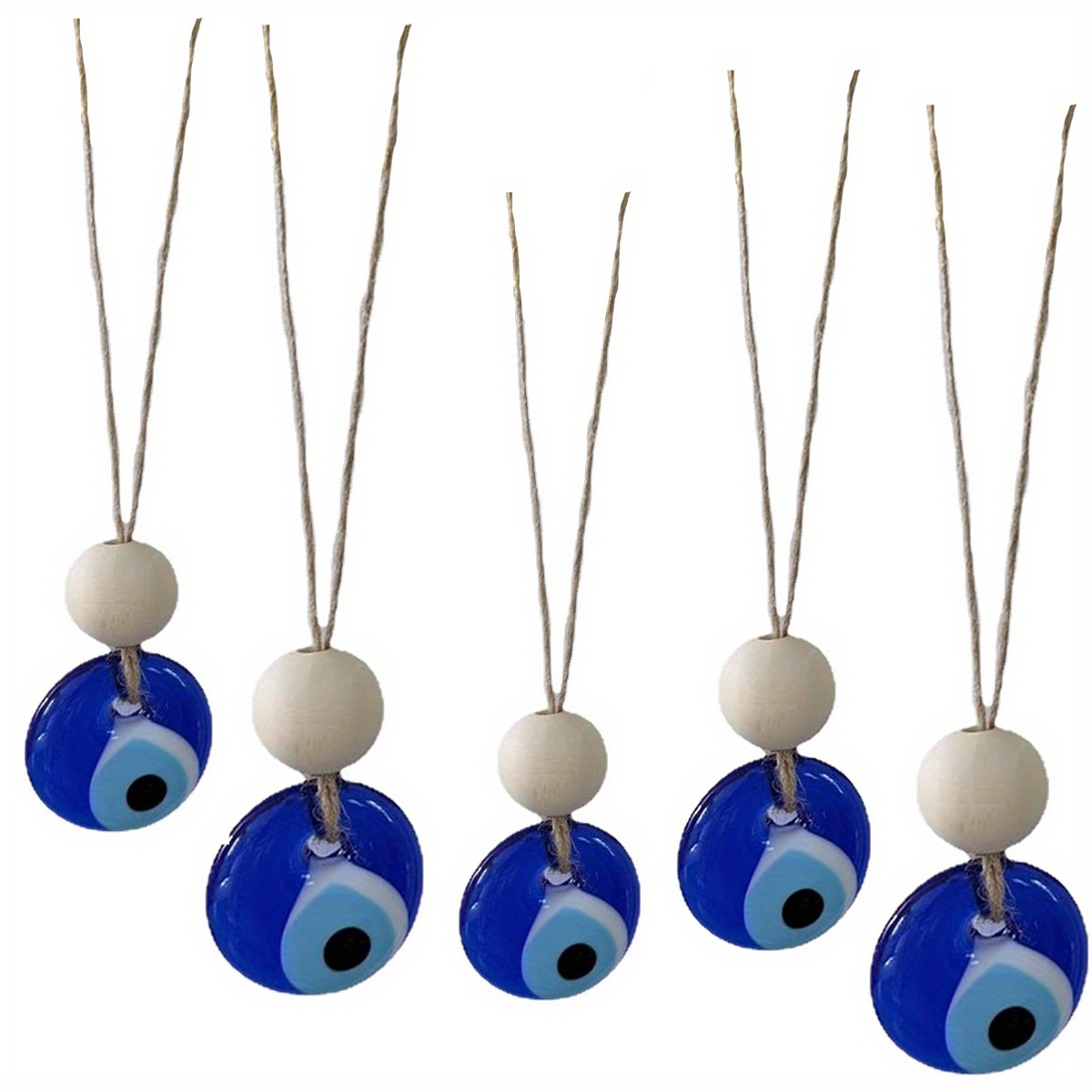 Image of 5pcs Of Turkish Blue Eye Pendants, Wooden Beads, Evil Decorations For Home, Garden, And Christmas Tree Ornaments