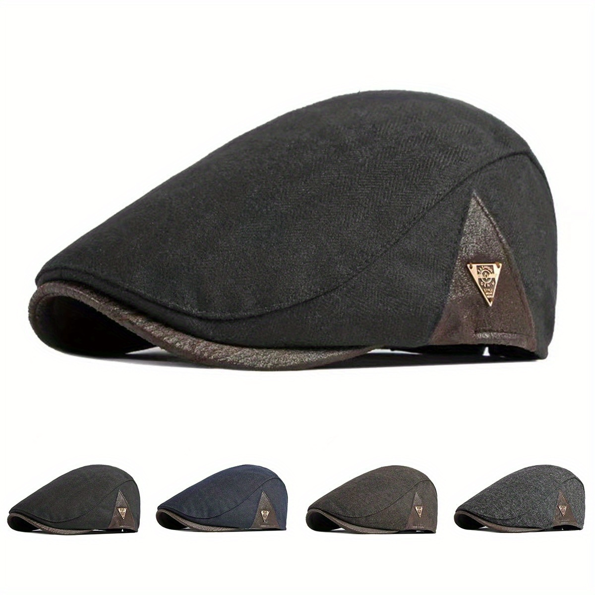 

1pc Men Side Triangle Pattern Beret Cap Outdoor Adjustable Hat Spring Autumn Hunting Travel