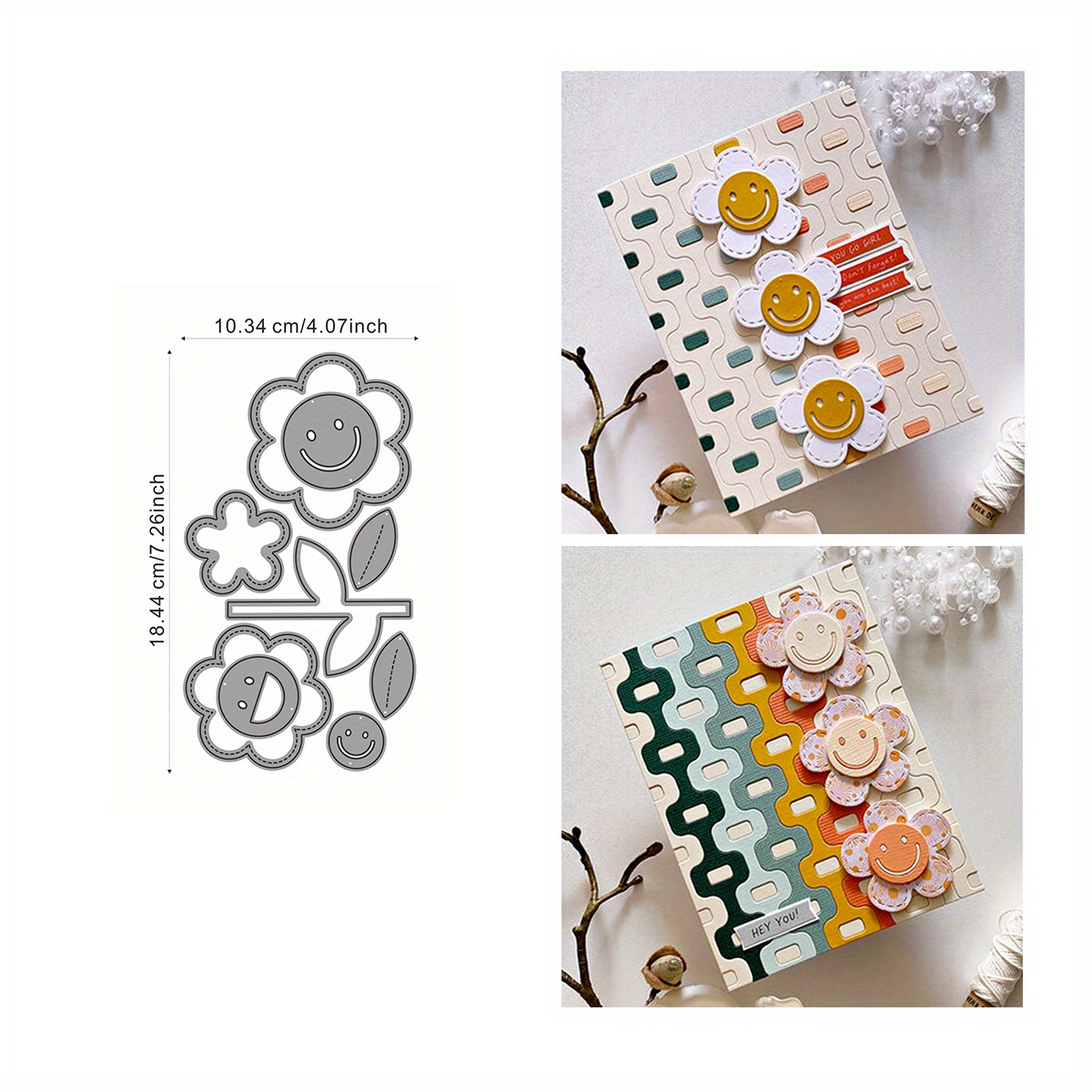 

1pc Metal Die-cuts For Diy Greeting Cards And Scrapbooking, Theme Smiling Flower And Leaf Design, , Crafting Templates For