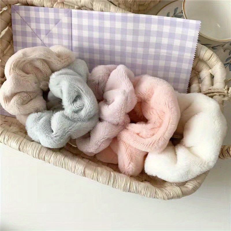 

3pcs Soft Plush Scrunchies - Solid Color Hair Ties For Women & Girls, Autumn & Winter