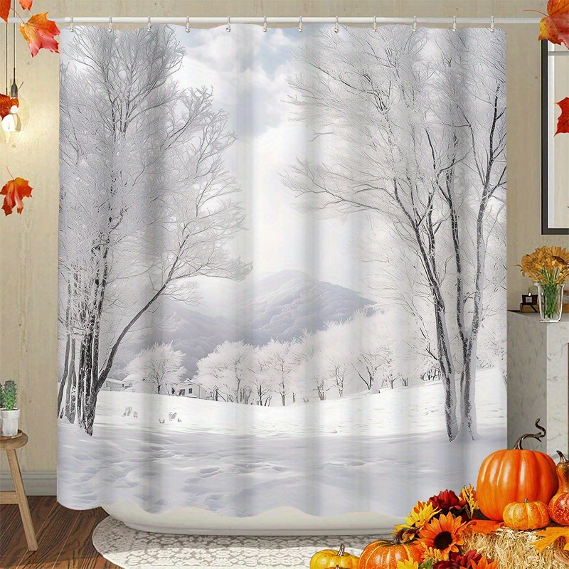 

1pc Christmas Shower Curtain - , Knitted , Pattern, Includes 12 , Washable, For Bathroom Decoration / , Suitable Users, Christmas Decor