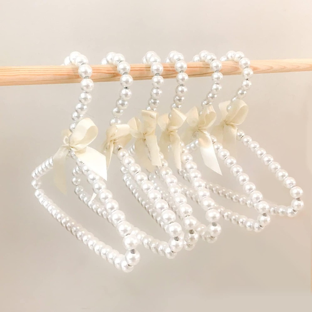 

1pc Dog Clothes Hangers, Mini Cute Pearl Hangers, Hangers Pearl Beaded Elegant Garment Clothes Hangers With Ribbon Bowknot For Pet Kids Dolls