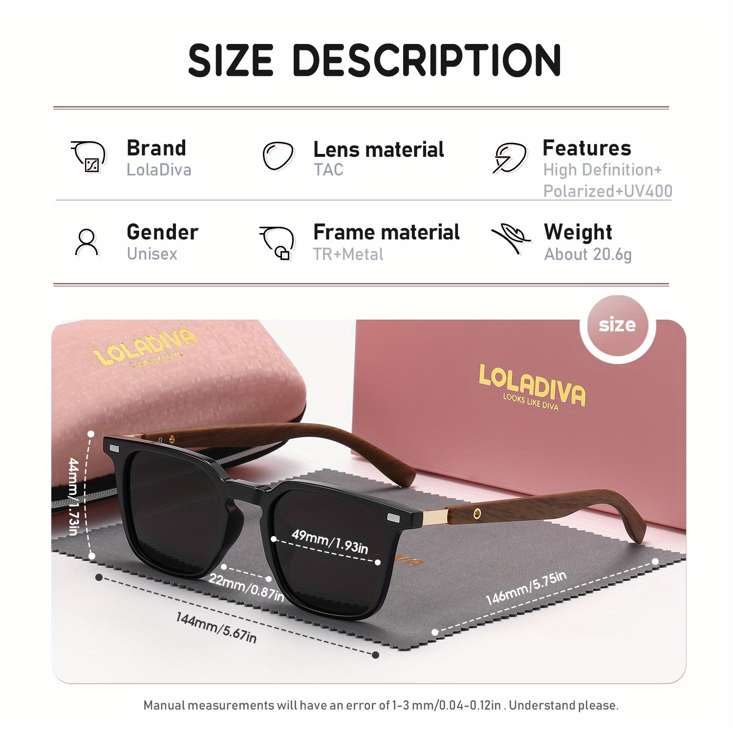 unisex vintage square polarized uv400 protection tac lens case