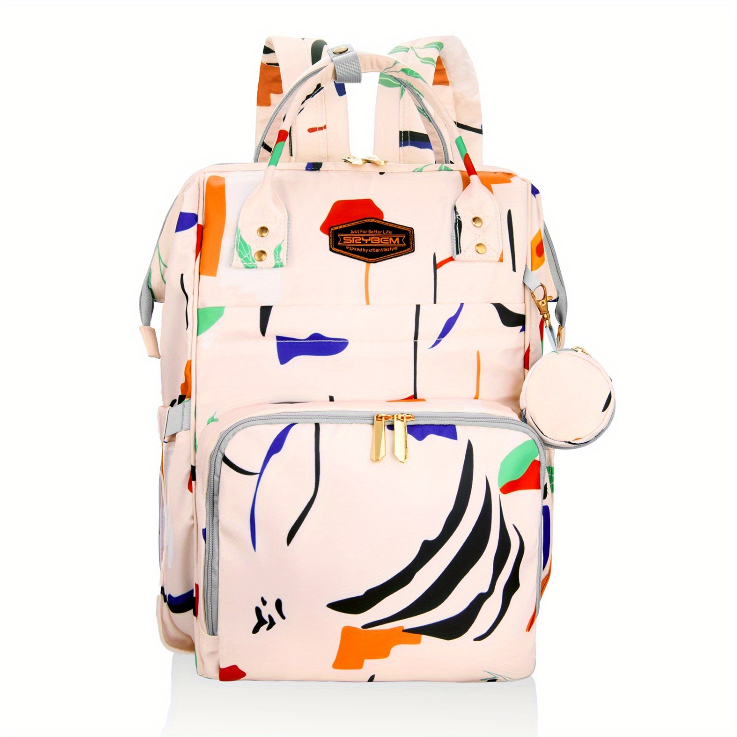 large capacity waterproof diaper backpack multi functional travel bag with practical pockets 22 86l geometric pattern in   blue   shell oxford fabric ideal for parents on the   bag backpack