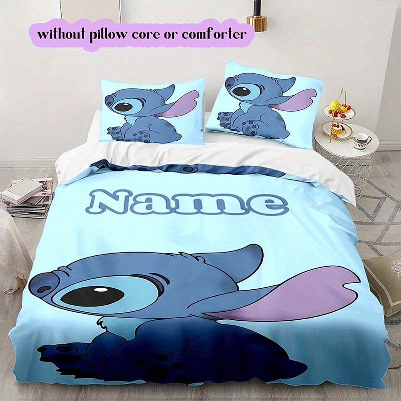 

Custom 3d Name Stitch Cartoon Duvet Cover Set - Soft Polyester, Fade-resistant Bedding For All - Includes 1 Duvet Cover & 2 Pillowcases (no Insert)