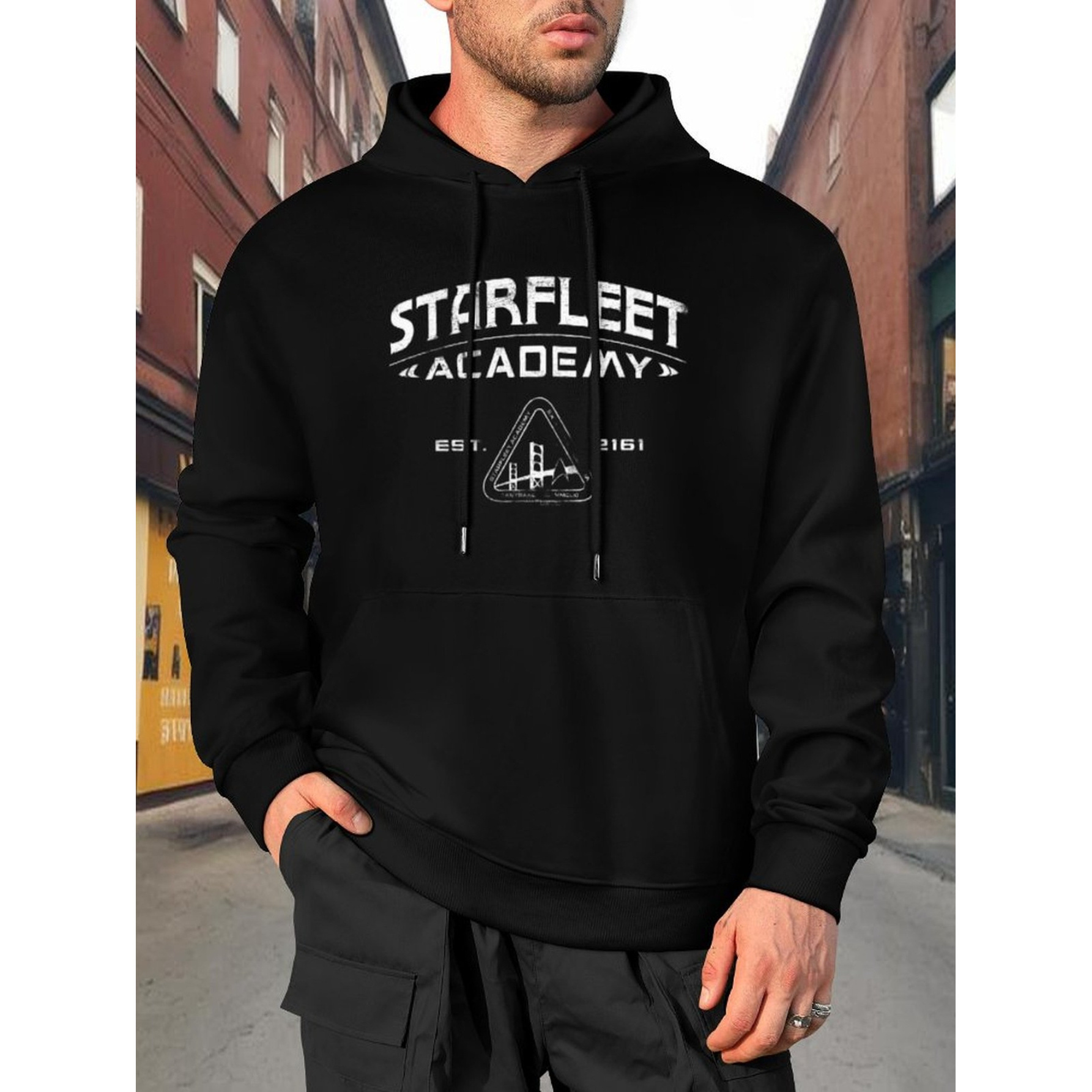 

Men's Casual Hoodie, Kangaroo Pocket, Drawstring, Comfortable Clothing, Black