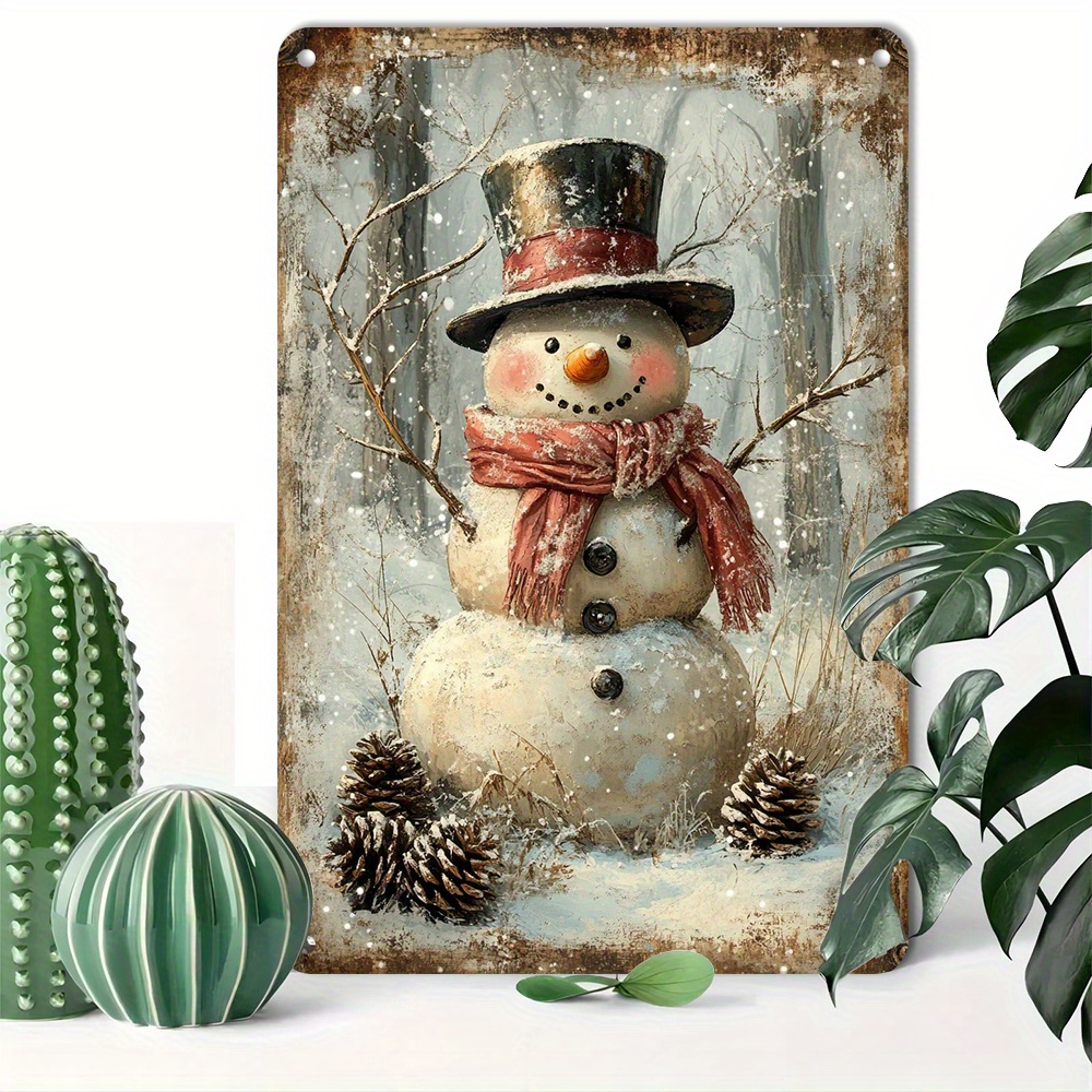 

1pc, Rustic Snowman Tin Sign, 8x12inch/20*30cm, Vintage Aluminum Metal Wall Plaque, Reusable Artwork For Room, Bar, Cafe, Garage Decor