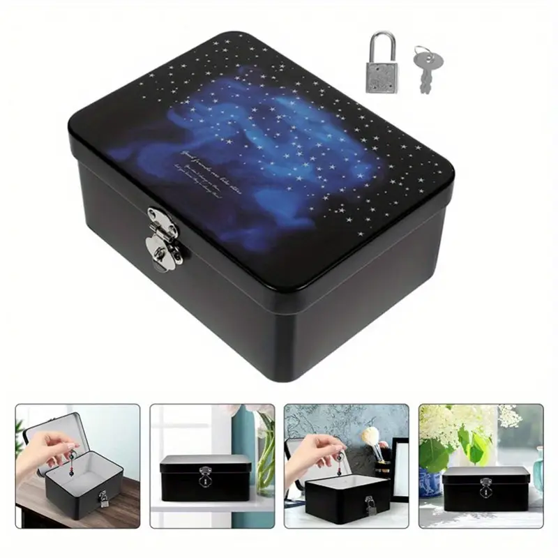Caja de almacenamiento con cerradura de hojalata latas vacías artículos diversos caja de almacenamiento de latas de metal caja vintage caja de almacenamiento de cosméticos caja con tapa para niños Caja de almacenamiento con cerradura de hojalata latas vacías artículos diversos caja de almacenamiento de latas de metal caja vintage caja de almacenamiento de cosméticos caja con tapa para niños