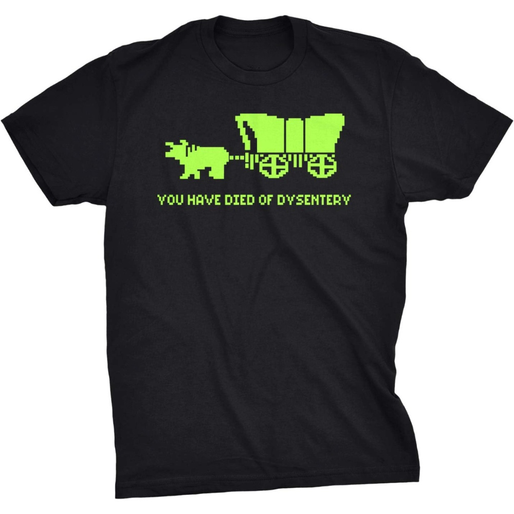 

Men's T-shirt | Funny | ' Died Of Dysentery' | Cool 80s Video Game Apparel