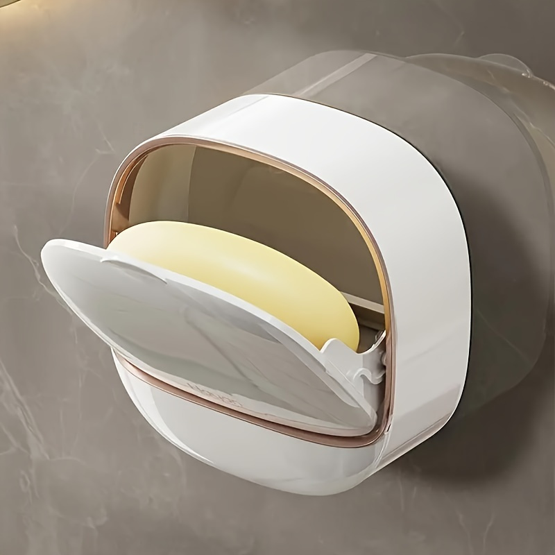 

Wall-mounted Soap Dish With Lid - Fragrance-free, Easy-install, No-drill, Double-layer Plastic Soap Holder For Storage