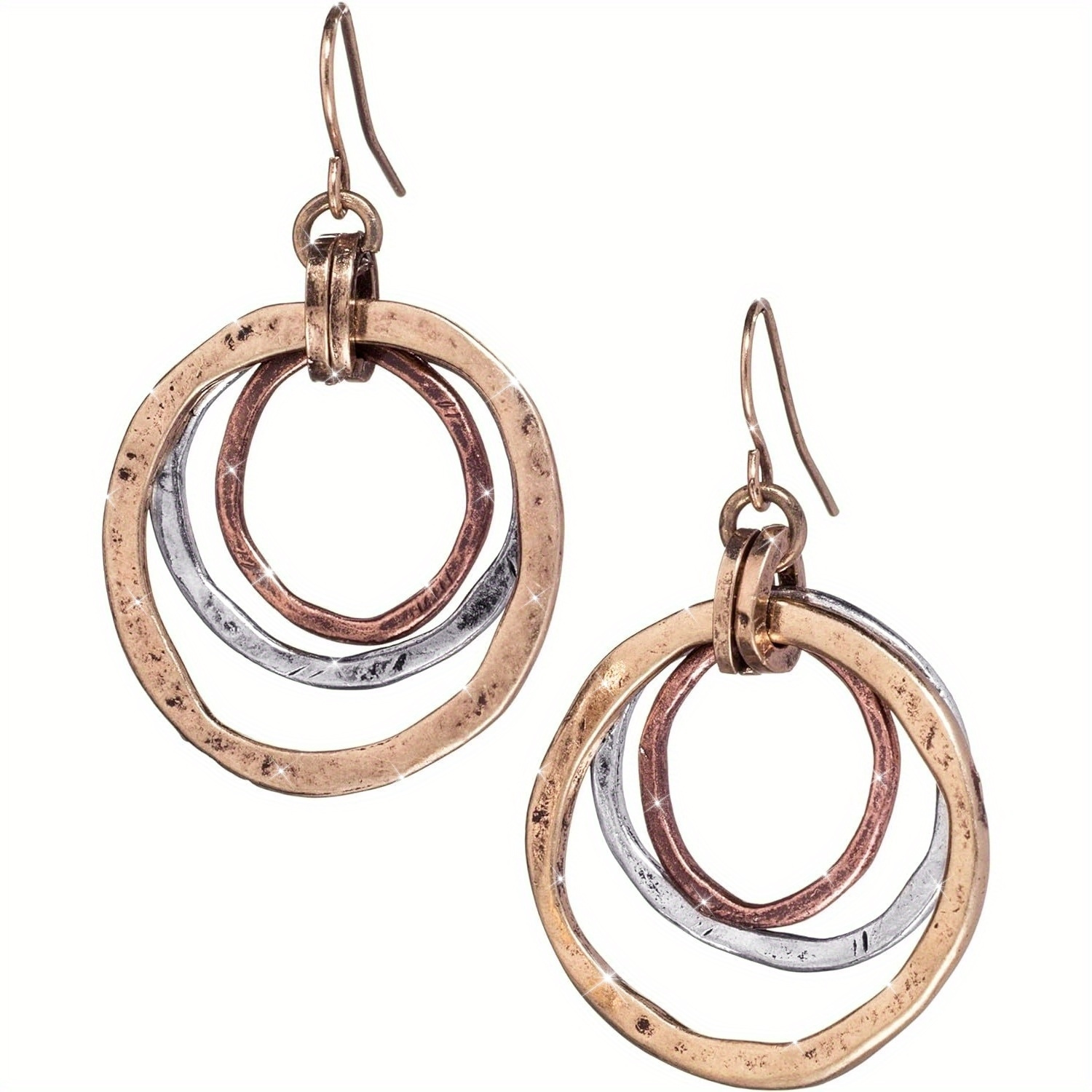 

Sunrise Dangle Earrings - Handmade, Burnished Circles, Copper, Brass And Silverplated, Unique, Fashionable, And Elegant Accessories For Women