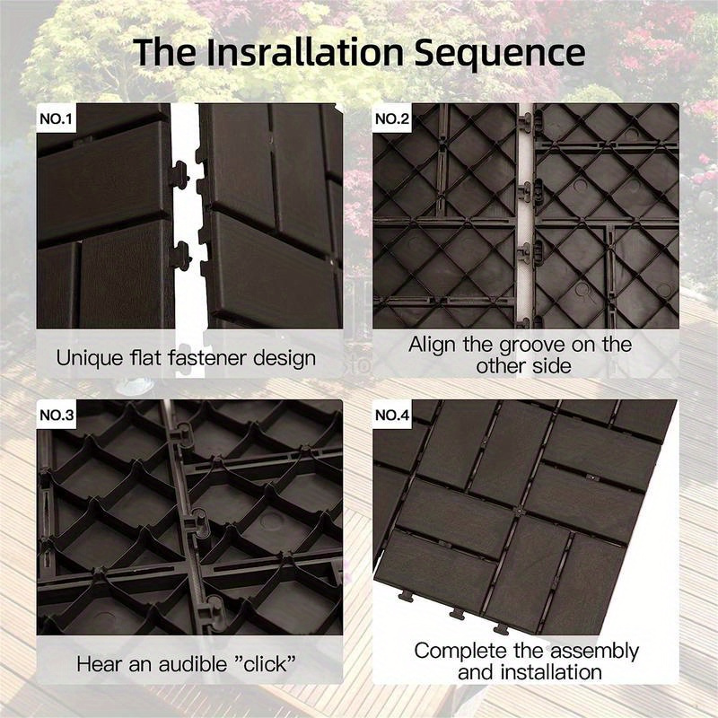 Patio Interlocking Deck Tiles, 12"x12" Composite Decking Tiles, Four