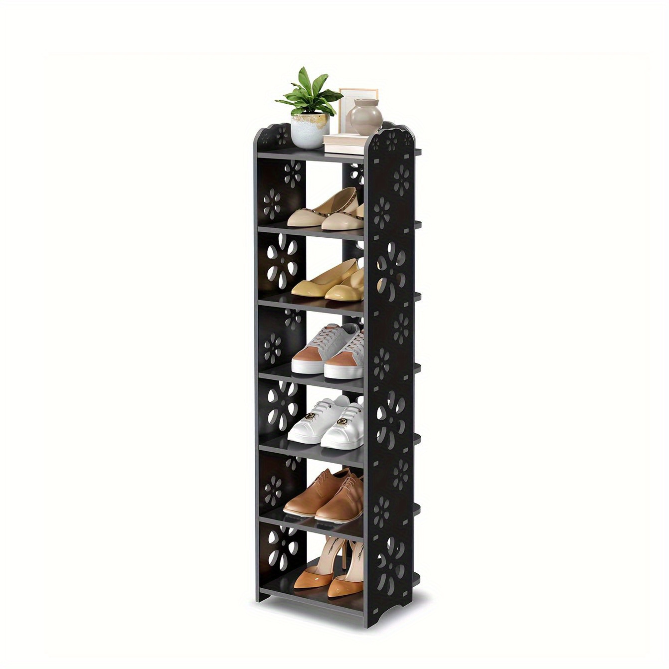 Image of Space- Wooden Shoe Rack: 5/ 6/ 7/ 8-tier Storage Shelf For Entranceways And Corners, Shoe Organiser Stand