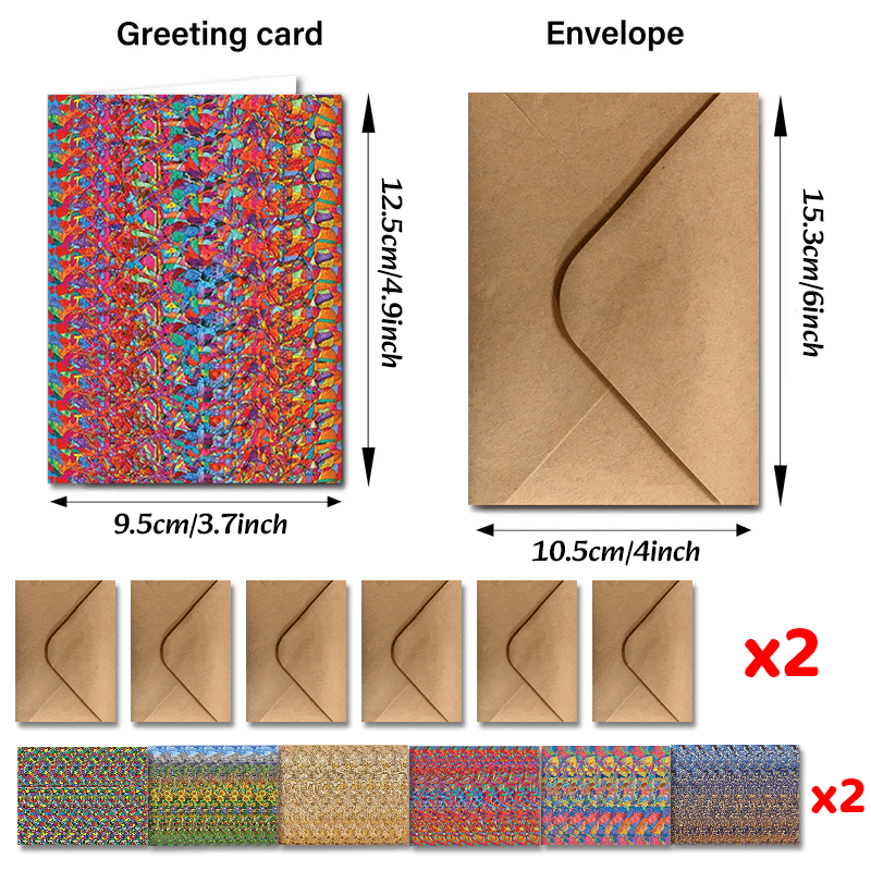 TEMU 24 Stk. 3D-Stereogramm-Grußkarten mit Umschlägen - Moderne Kunst Abstrakte Designs für Alle Anlässe, für Dankeskarten & Glückswünsche,