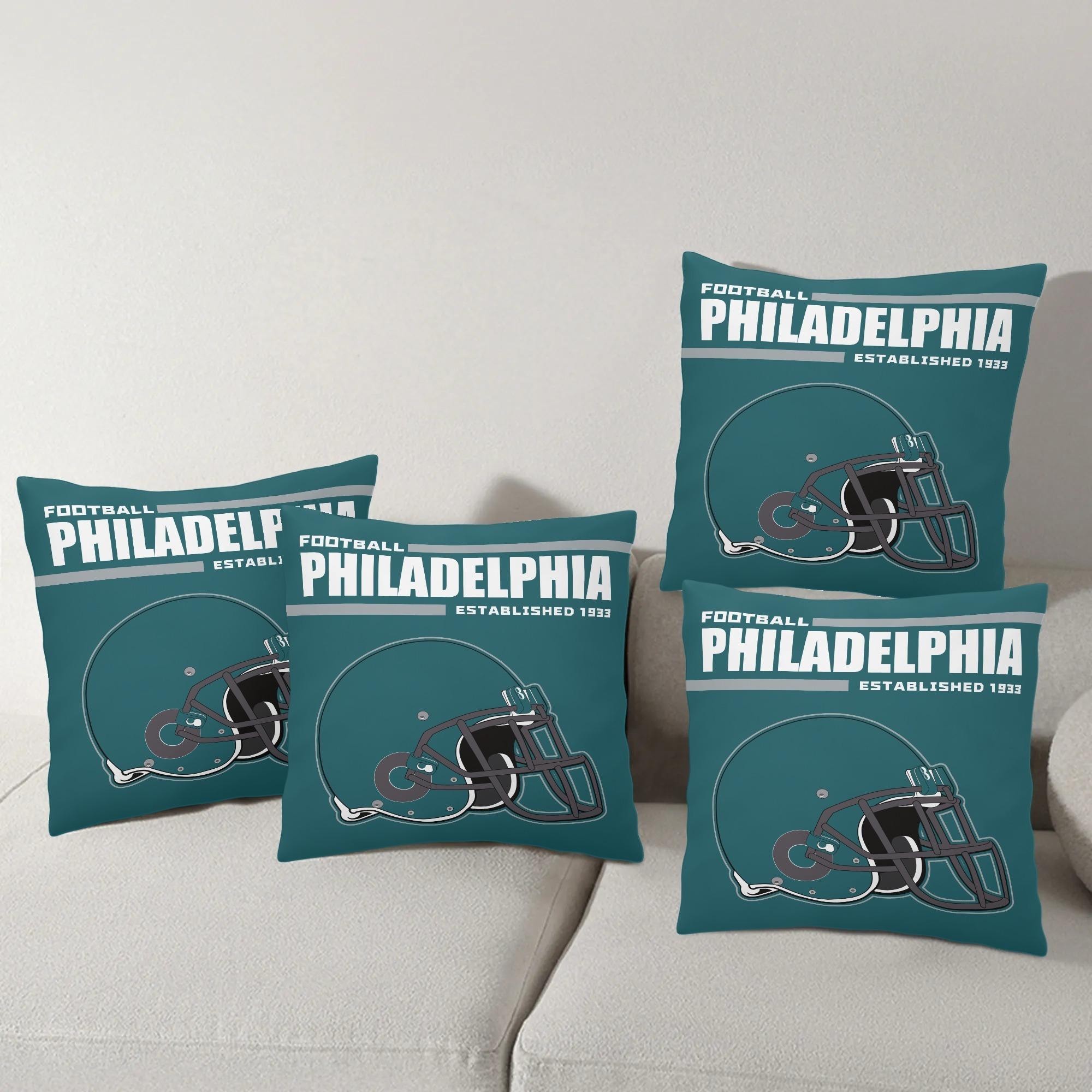 

Philadelphia Football Throw Pillow Covers, 4-pack, 18x18 Inches, Knit Fabric, Square, Polyester, No Electricity Or Battery Needed, Sports Fan Gift