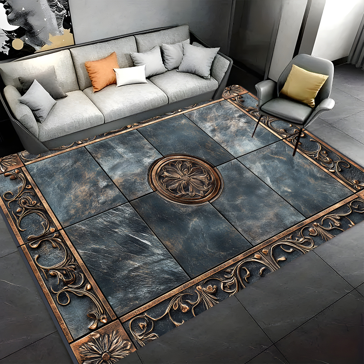 

Luxury Knitted Polyester Marble Texture Bath Rug, Non-slip Large Bathroom Mat, Soft Printed Carpet, Machine Washable, Ideal For Home Decor In Bathroom, Living Room, Bedroom - 1pc