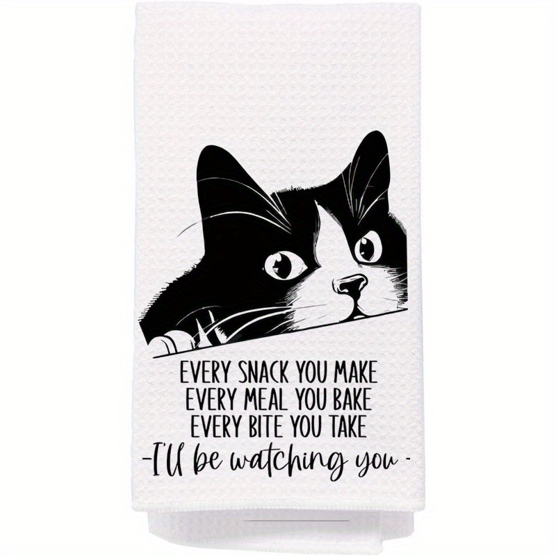 

1pc, 18x26inch, Modern Kitchen Towel, Soft Polyester Dishcloth, Machine Washable, Rectangular Hand Towel For Home, Funny Cat Lover Gift For Women, Woven Towel For Kitchen Use