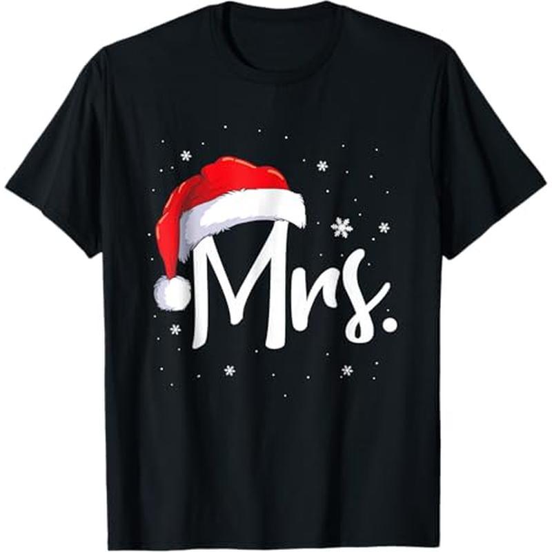 

Mr And Mrs Claus Couples Matching Christmas Pajamas -shirt, 100% Cotton, Halloween Thanksgiving Christmas Gift For Men Women , S-xxxl, Black