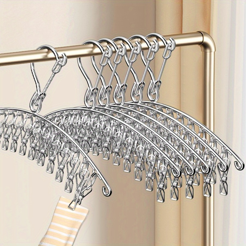 

20pcs Stainless Steel Clothes Hanger With Clips - Space-saving Organizer For Hats, Socks, Bras, Underwear And Gloves | , Rust-resistant Design