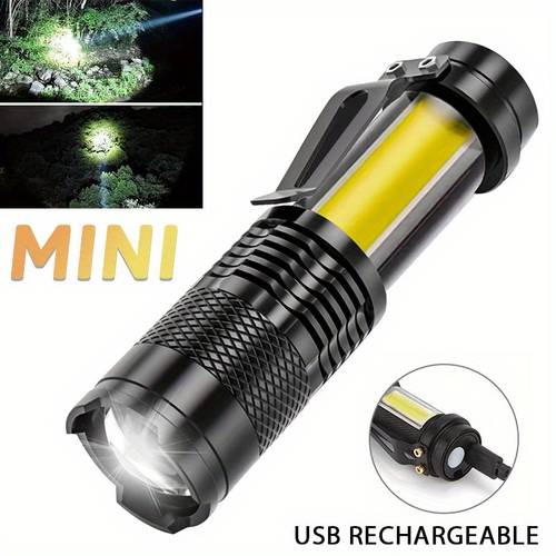 1pc usb rechargeable led flashlights for hiking emergency bright cob handheld torch portable zoomble fishing hiking work light usb interface electronic lamp