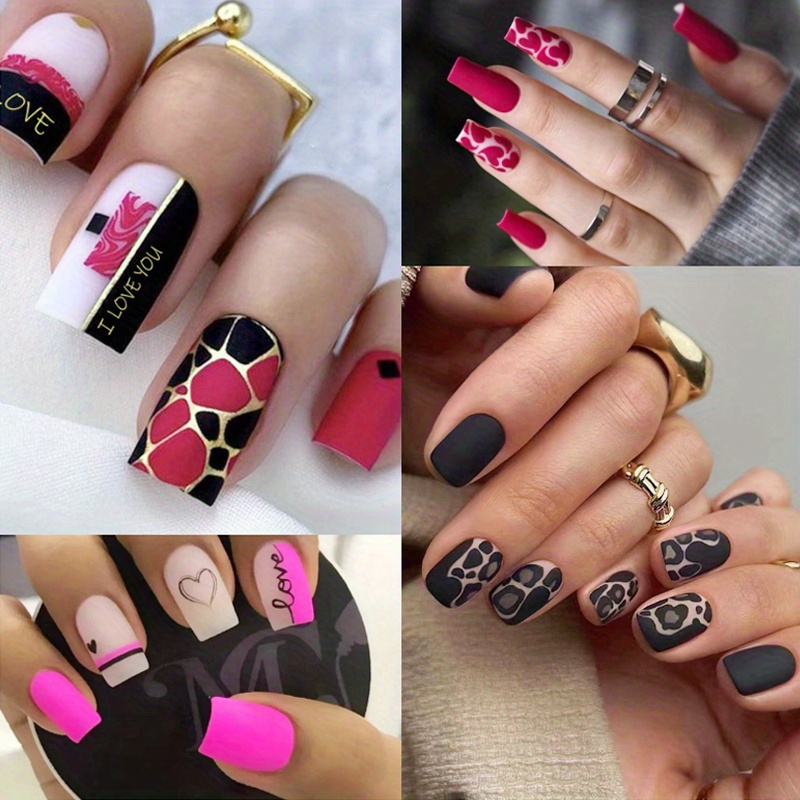 96 pieces matte black rose red pressed nails nails Temu