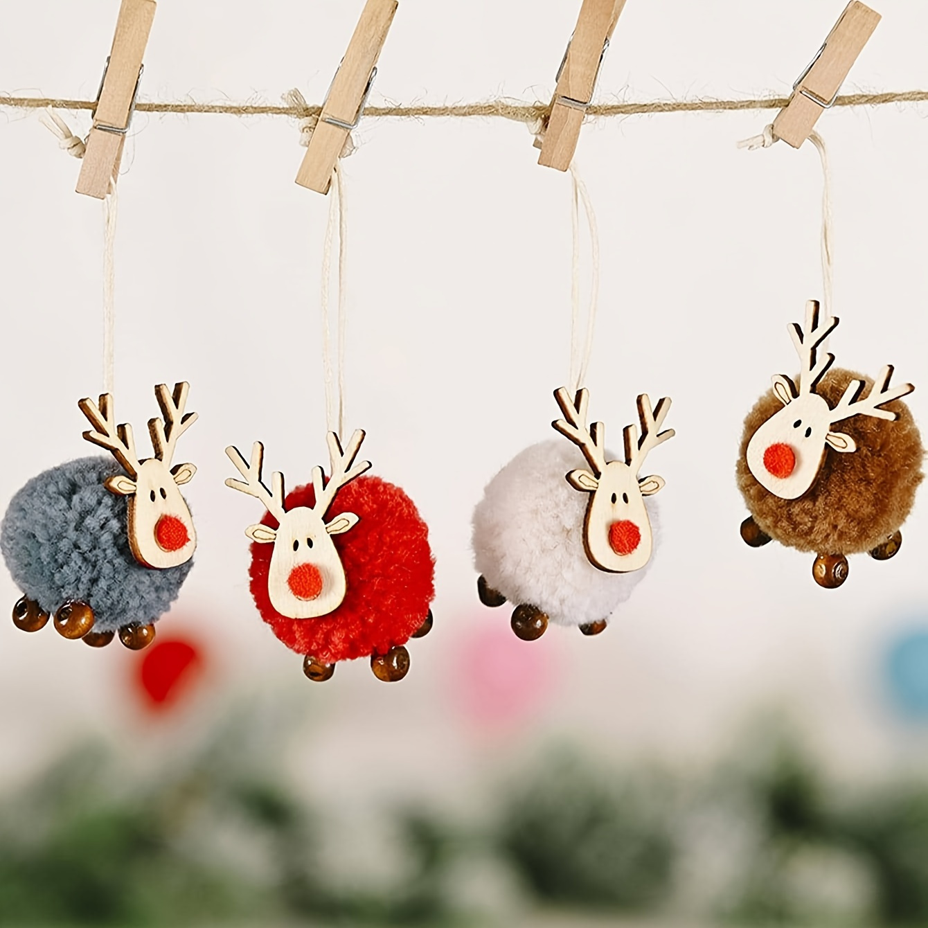 

4-pack Felt Sheep Christmas Ornaments - Hanging Plush Reindeer Lamb Ball Pendants For Tree, No Electricity Required, Holiday Decor For Home & Parties