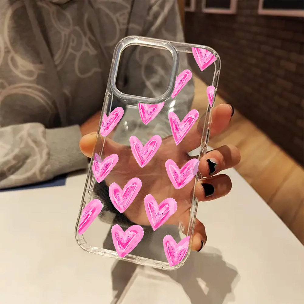 TEMU Preppy Heart Stamp Aesthetic Clear Phone Case For Iphone 16 11 15 14 13 12 Pro Max Xr Plus Case Transparent Phone Cover Birthday Christmas Gifts