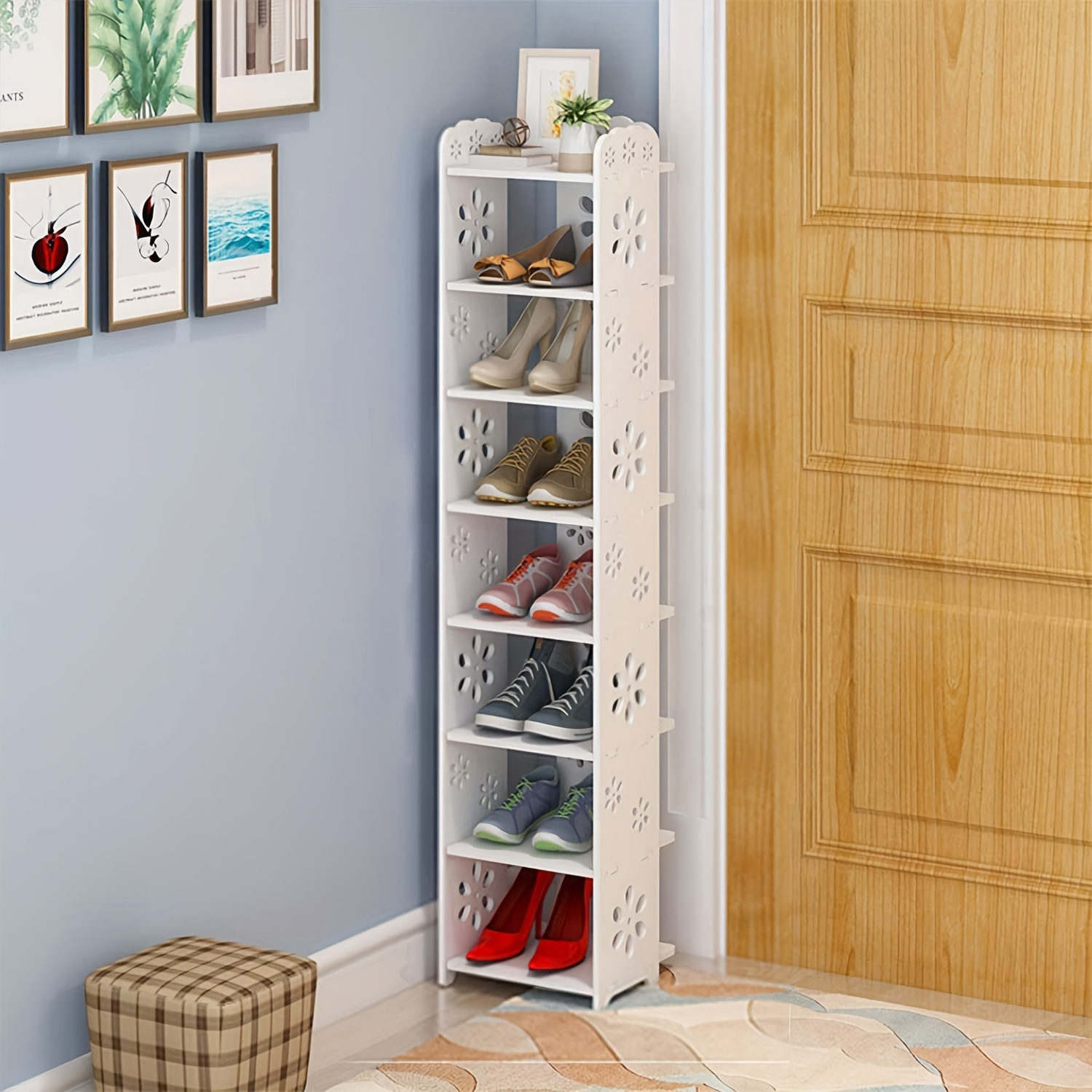 

6/ 7/ 8-tier Space-saving Shoe Rack: 111cm White Shoe Organizer Stand With Multi-level Shelf Storage For Entranceway Or Bedroom