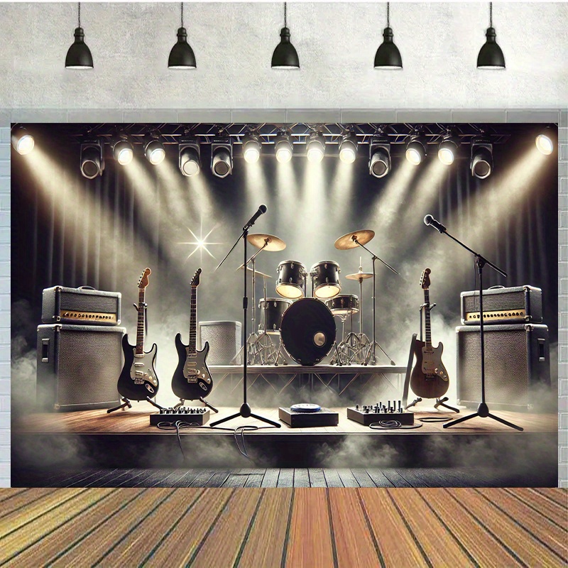 

Rock Band Stage Backdrop 7x5 Feet - Polyester Photography Background For Birthdays, Banner, Party Decor, Photoshoot, Multipurpose Non-electric Flag