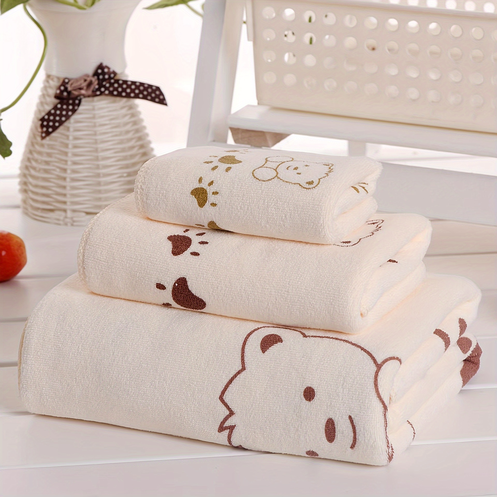 

3pcssoft And Absorbent Cartoon Bath Towels Suit: Small Size, Medium And Large- For Summer Fun!